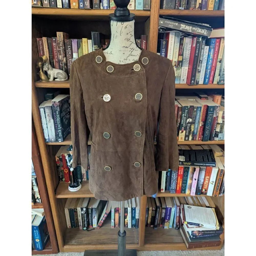 Tory Burch Women's Size 12 Genuine Leather Multi Buttoned Gold Enamel Jacket